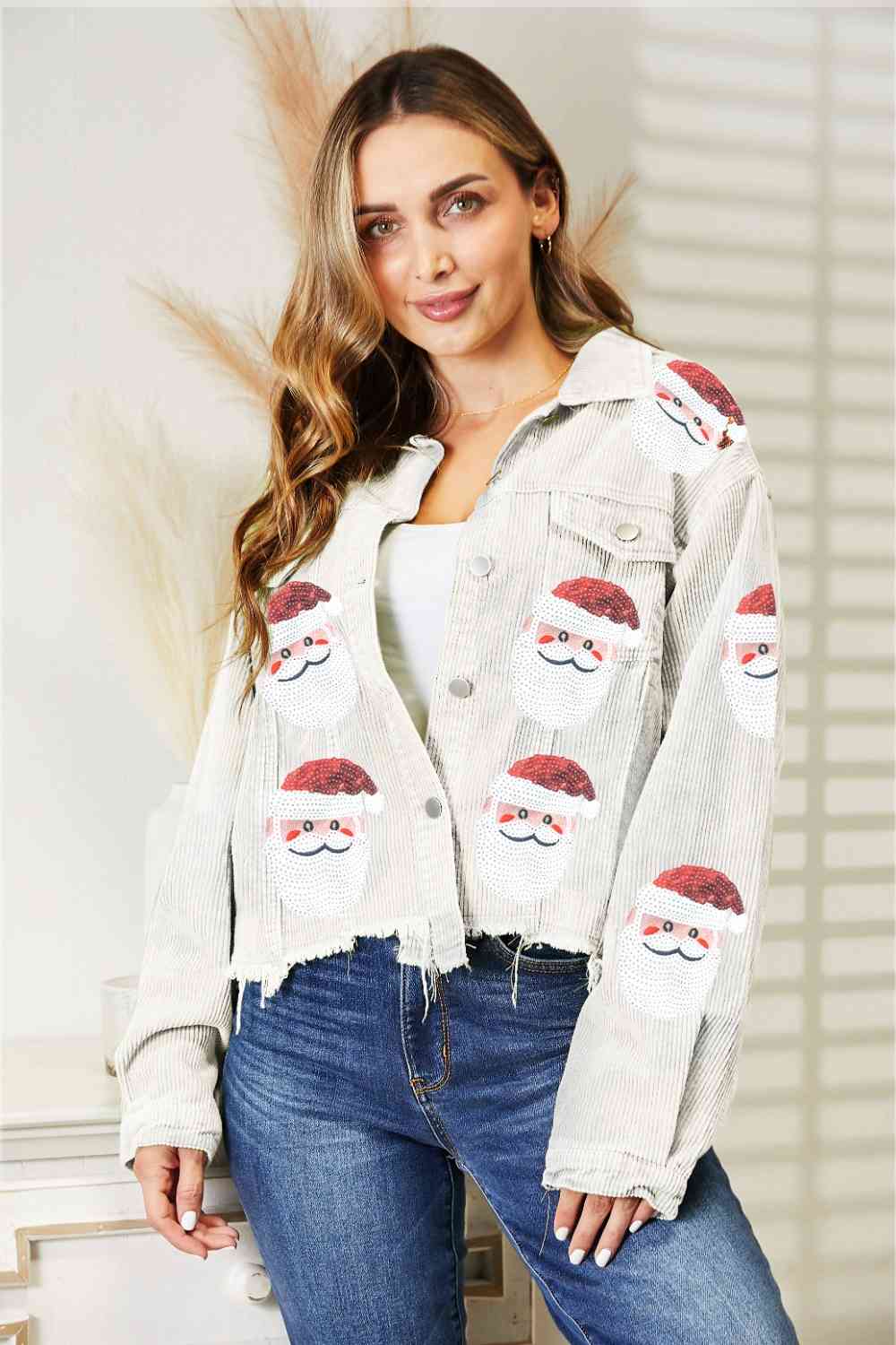 Santa Sequin Raw Hem Jacket - Premium  from Trendsi - Just $59! Shop now at ZLA