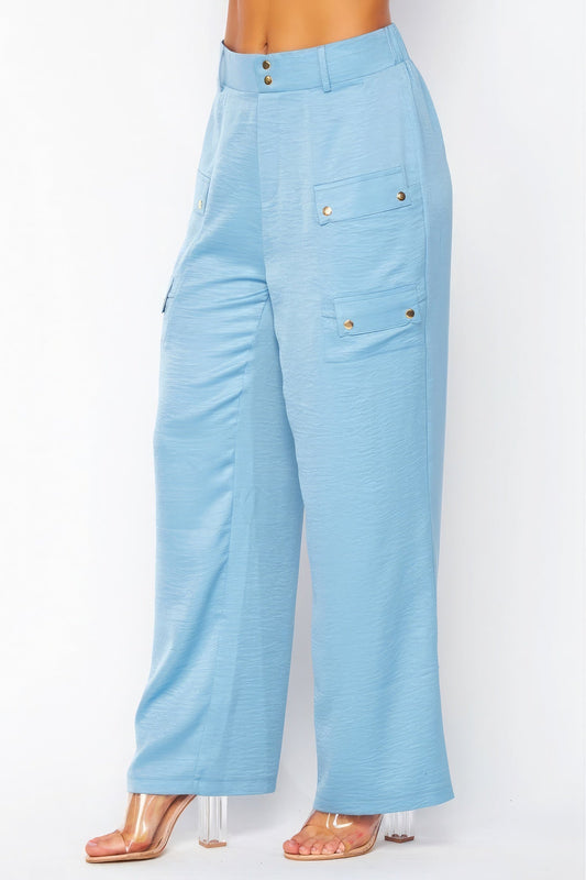 Satin Cargo Pocket Wide Leg Pants - Premium  from ZLA - Just $29.50! Shop now at ZLA