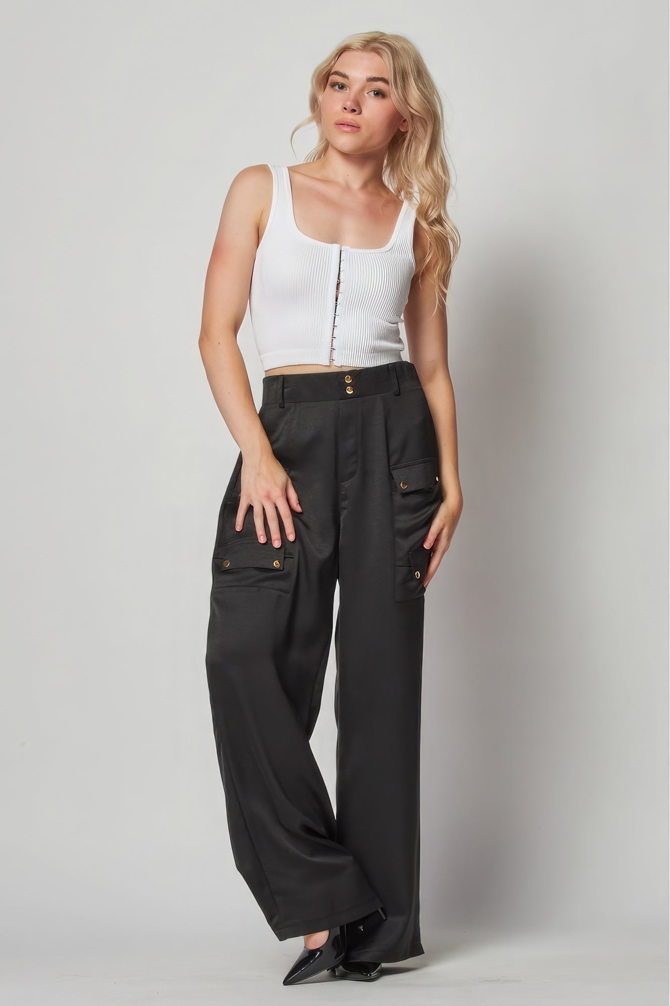 Satin Cargo Pocket Wide Leg Pants - Premium  from ZLA - Just $29.50! Shop now at ZLA