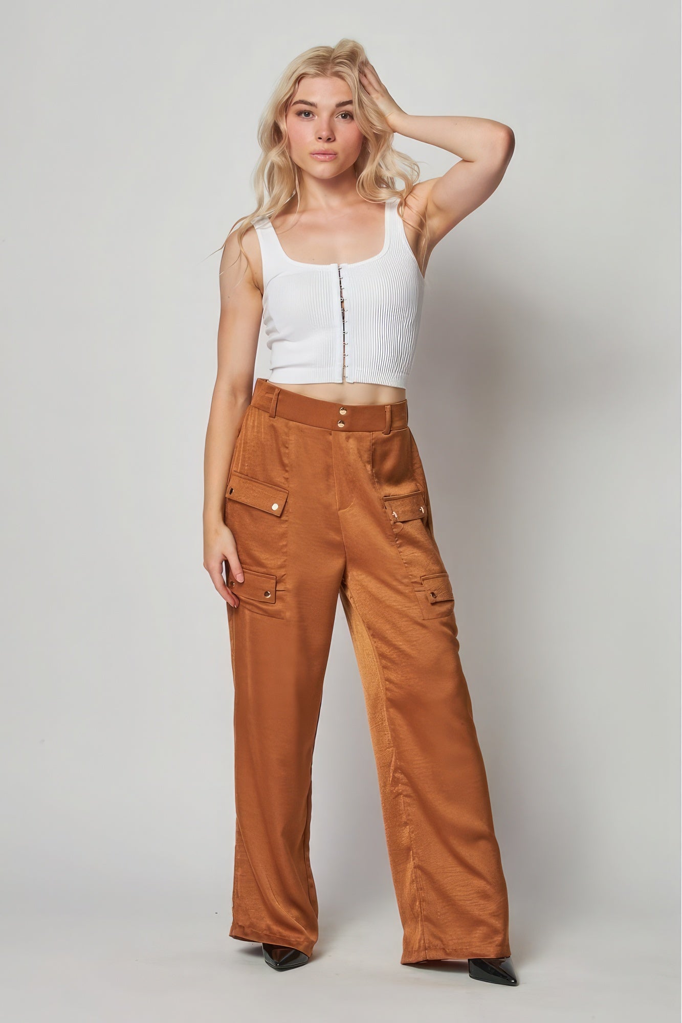 Satin Cargo Pocket Wide Leg Pants - Premium  from ZLA - Just $29.50! Shop now at ZLA