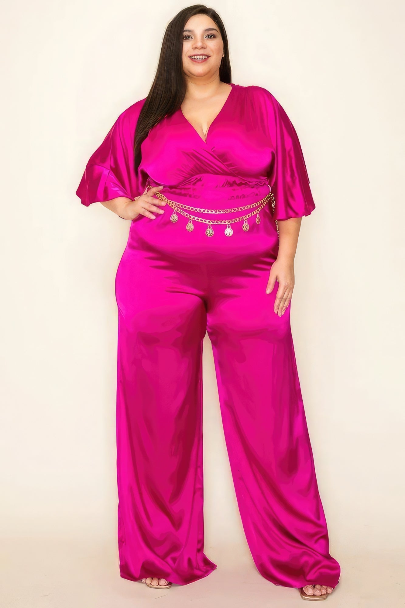 Satin Wrap Front Short Sleeve Smocked Waist Jumpsuit - Premium  from ZLA - Just $69! Shop now at ZLA