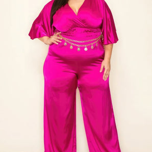 Satin Wrap Front Short Sleeve Smocked Waist Jumpsuit - Premium  from ZLA - Just $69! Shop now at ZLA