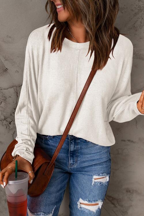 Seam Detail Round Neck Long Sleeve Top - Premium  from Trendsi - Just $26! Shop now at ZLA