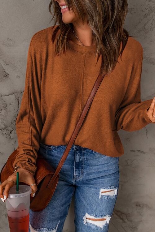 Seam Detail Round Neck Long Sleeve Top - Premium  from Trendsi - Just $26! Shop now at ZLA