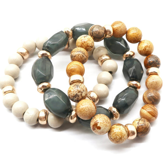 Semi Precious Stone Wood Bead Bracelet Set - Premium  from ZLA - Just $15.50! Shop now at ZLA