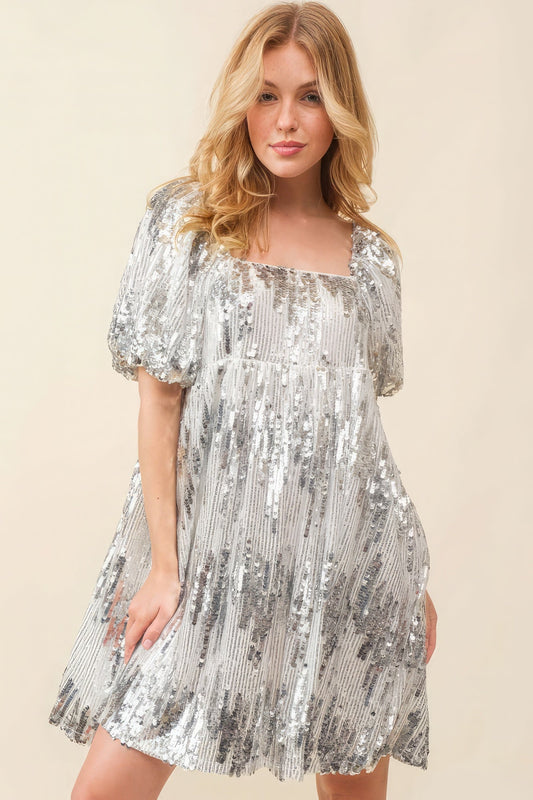 Sequin Babydoll Mini Dress - Premium  from ZLA - Just $77.50! Shop now at ZLA