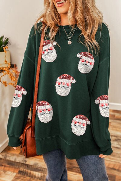 Sequin Santa Round Neck Long Sleeve Sweatshirt - Premium  from Trendsi - Just $41! Shop now at ZLA