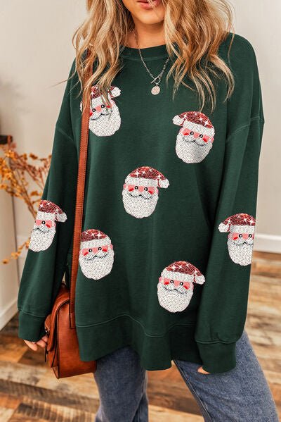 Sequin Santa Round Neck Long Sleeve Sweatshirt - Premium  from Trendsi - Just $41! Shop now at ZLA