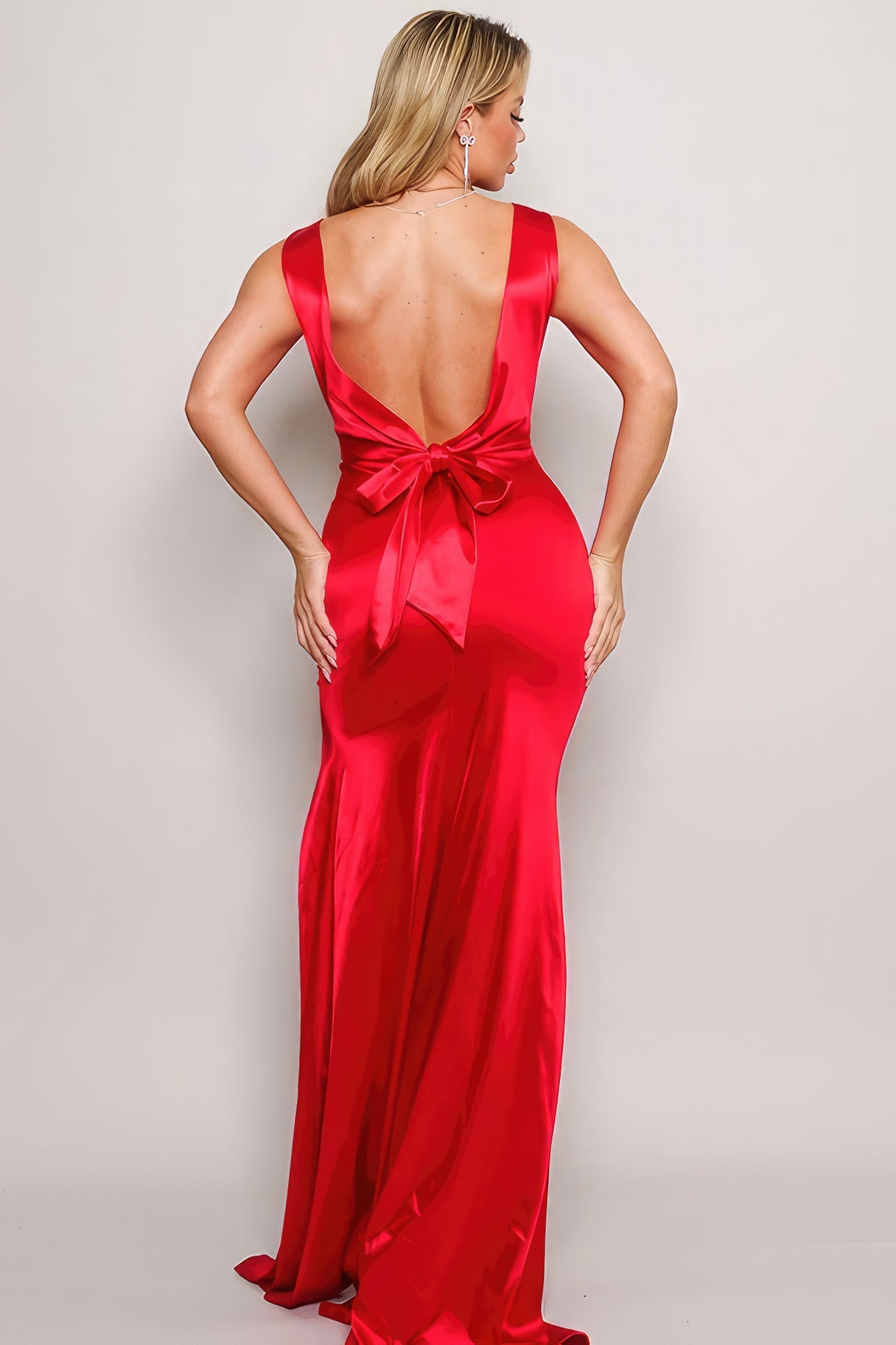 Sleeveless Deep V Low Back Bow Maxi Dress - Premium  from ZLA - Just $64! Shop now at ZLA