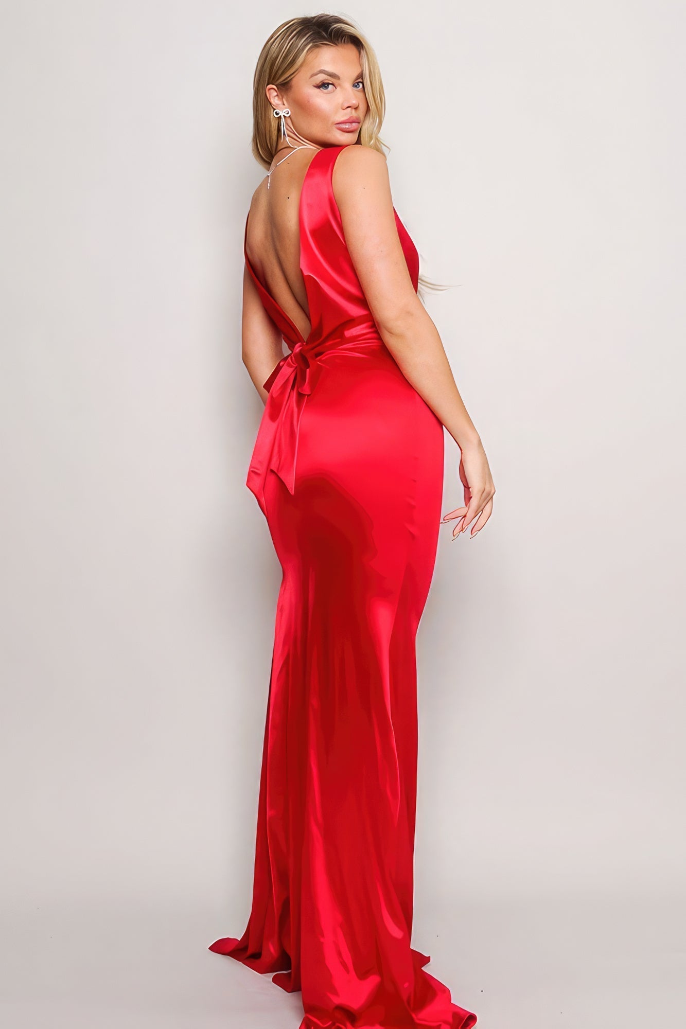 Sleeveless Deep V Low Back Bow Maxi Dress - Premium  from ZLA - Just $64! Shop now at ZLA
