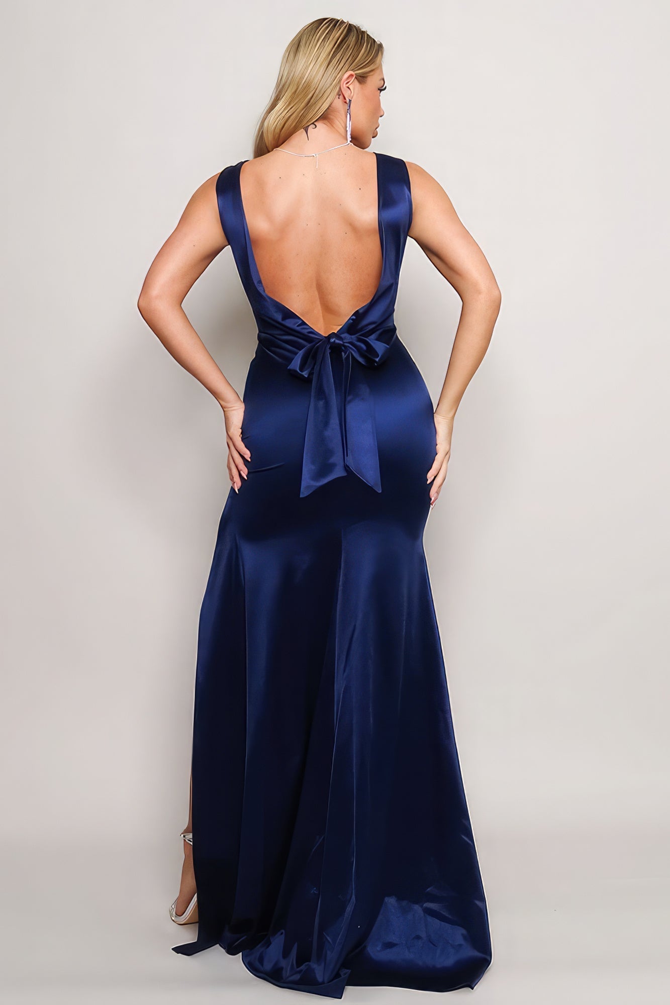 Sleeveless Deep V Low Back Bow Maxi Dress - Premium  from ZLA - Just $64! Shop now at ZLA