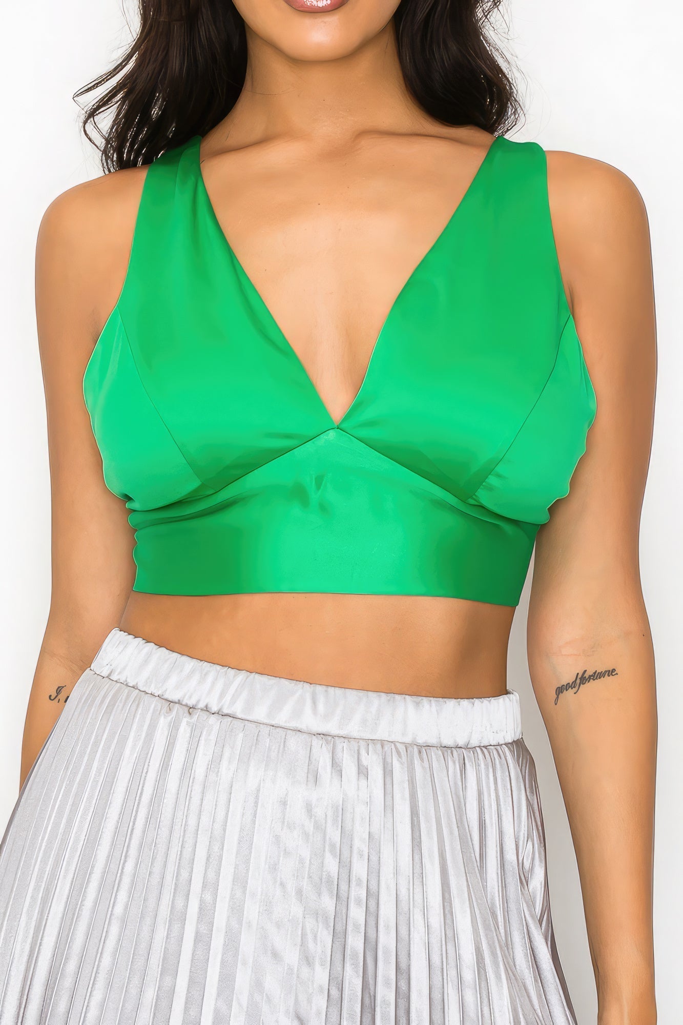 Smock V-neck Satin Bra Top - Premium  from ZLA - Just $11! Shop now at ZLA