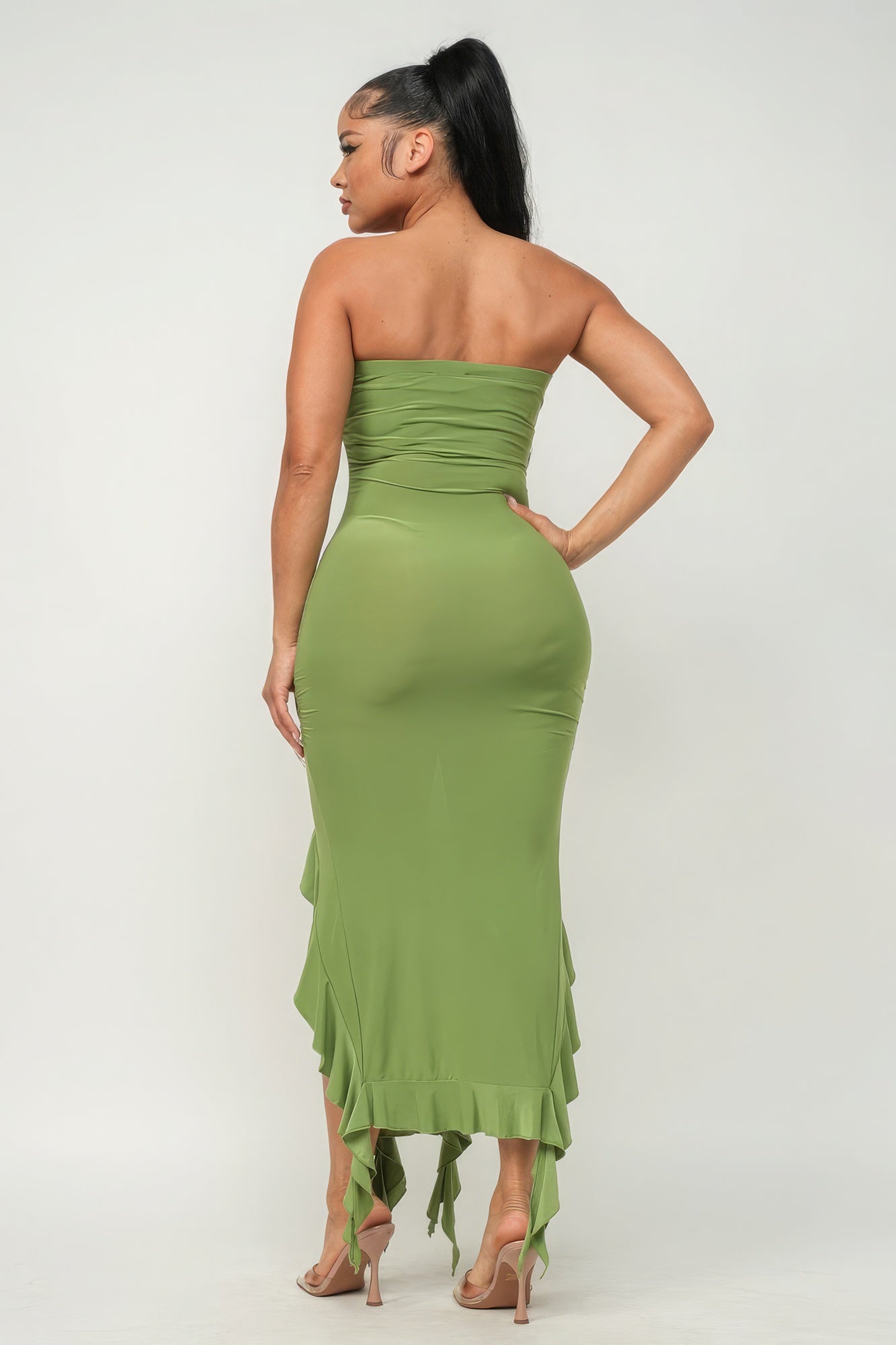 Solid Bottom Ruffle Trim Hem Slit Tube Maxi Dress - Premium  from ZLA - Just $27.50! Shop now at ZLA