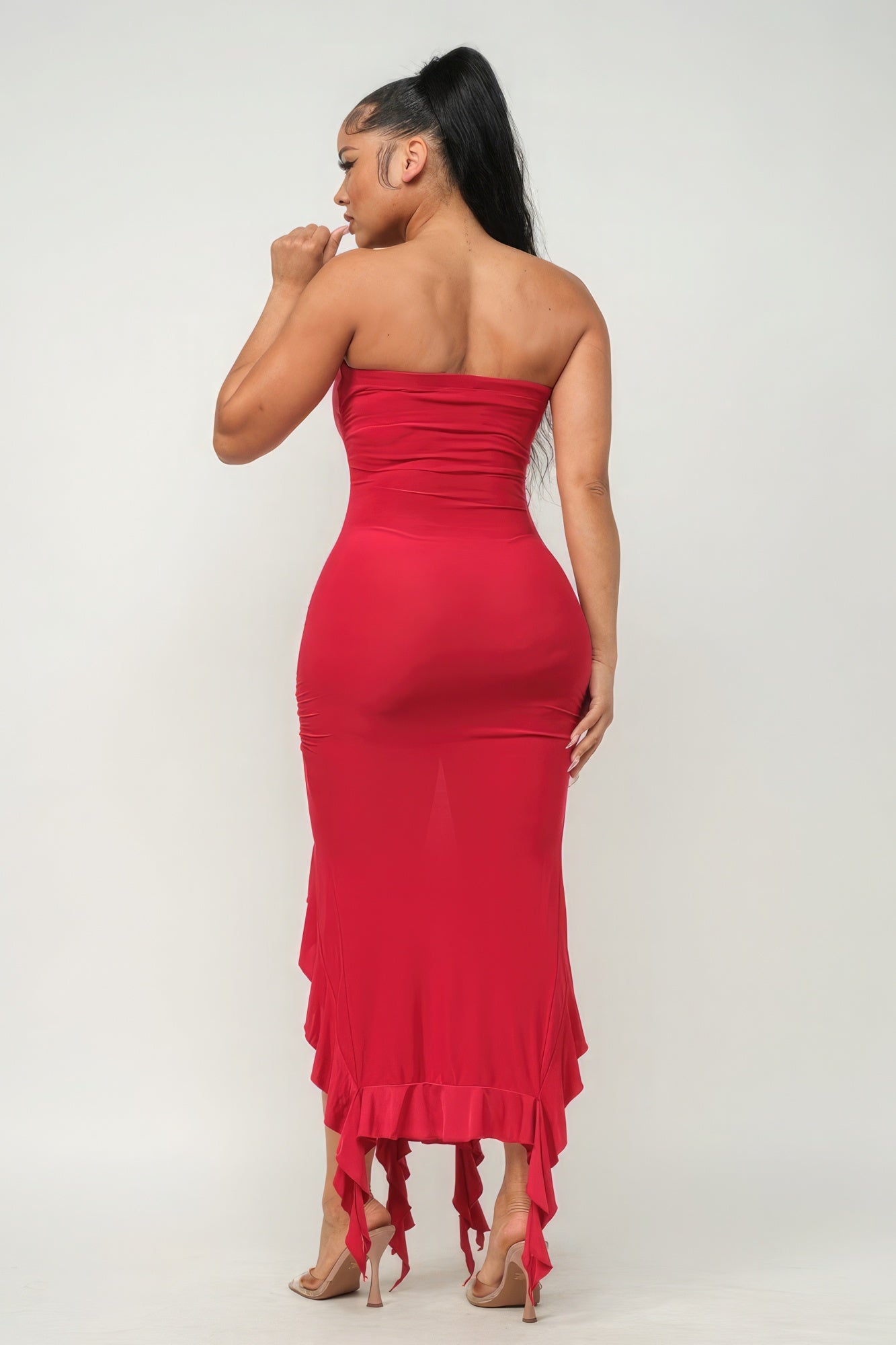 Solid Bottom Ruffle Trim Hem Slit Tube Maxi Dress - Premium  from ZLA - Just $27.50! Shop now at ZLA