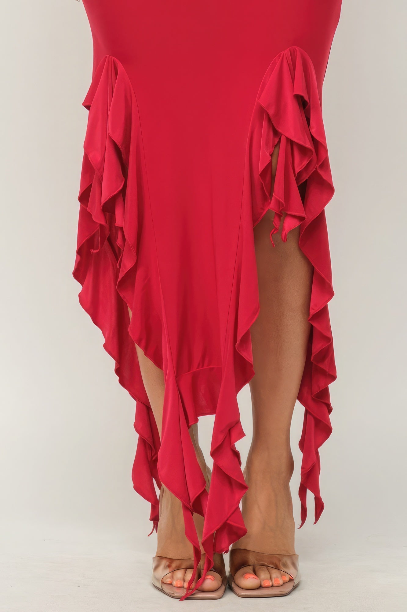 Solid Bottom Ruffle Trim Hem Slit Tube Maxi Dress - Premium  from ZLA - Just $27.50! Shop now at ZLA