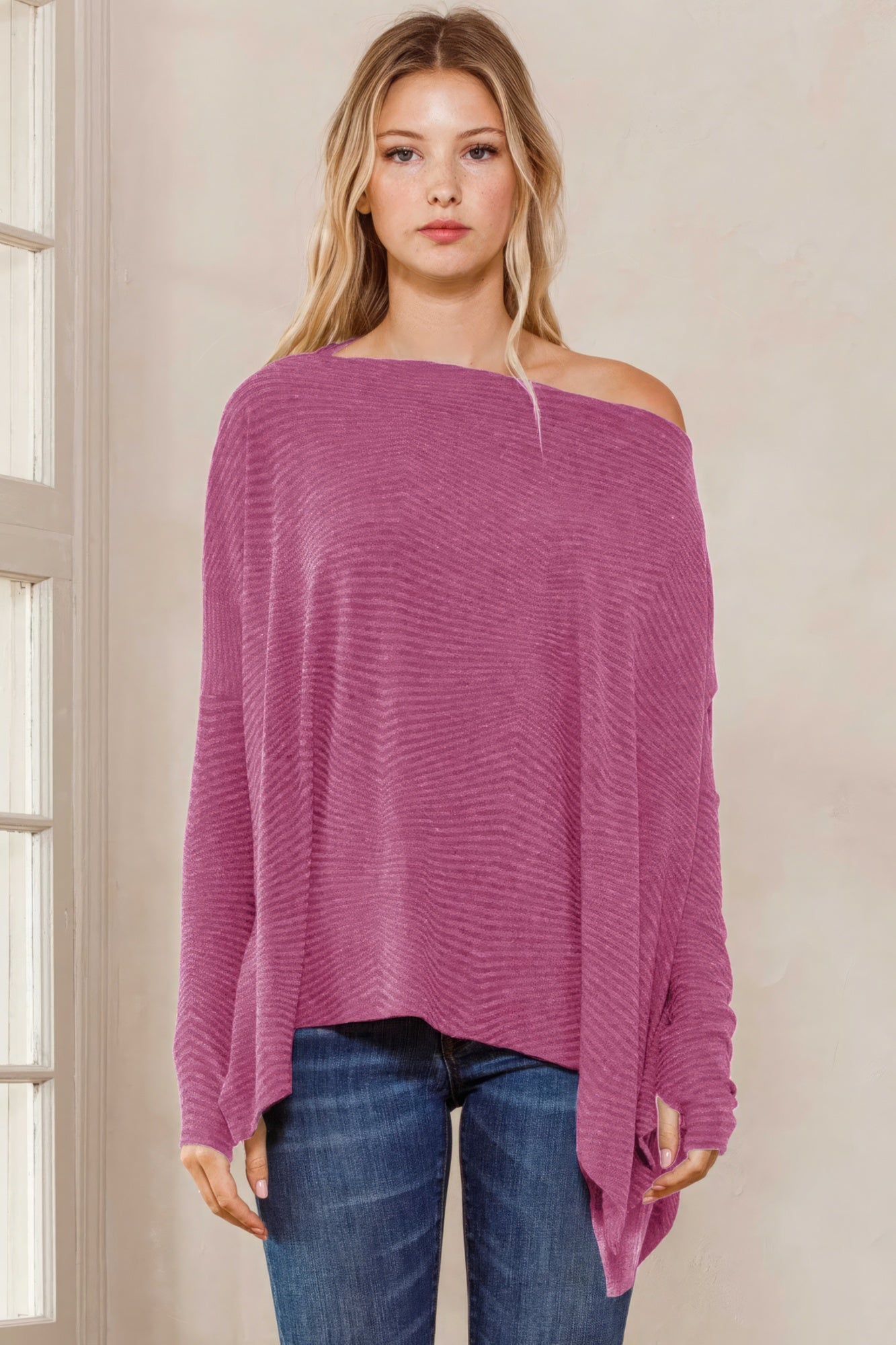 Solid Diamond Rib Printed Dolman Top - Premium  from ZLA - Just $26! Shop now at ZLA