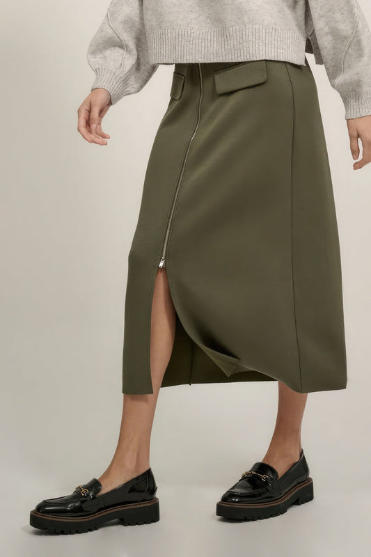 Solid High Waist Zipper Front Slit Midi Skirt - Premium  from ZLA - Just $75.50! Shop now at ZLA