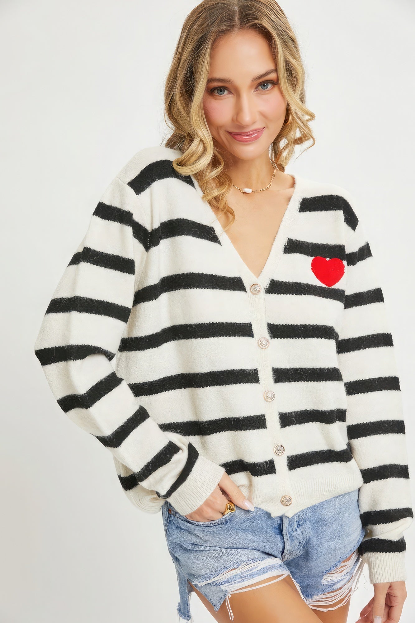 Striped Cardigan With Heart Patch - Premium  from ZLA - Just $69! Shop now at ZLA