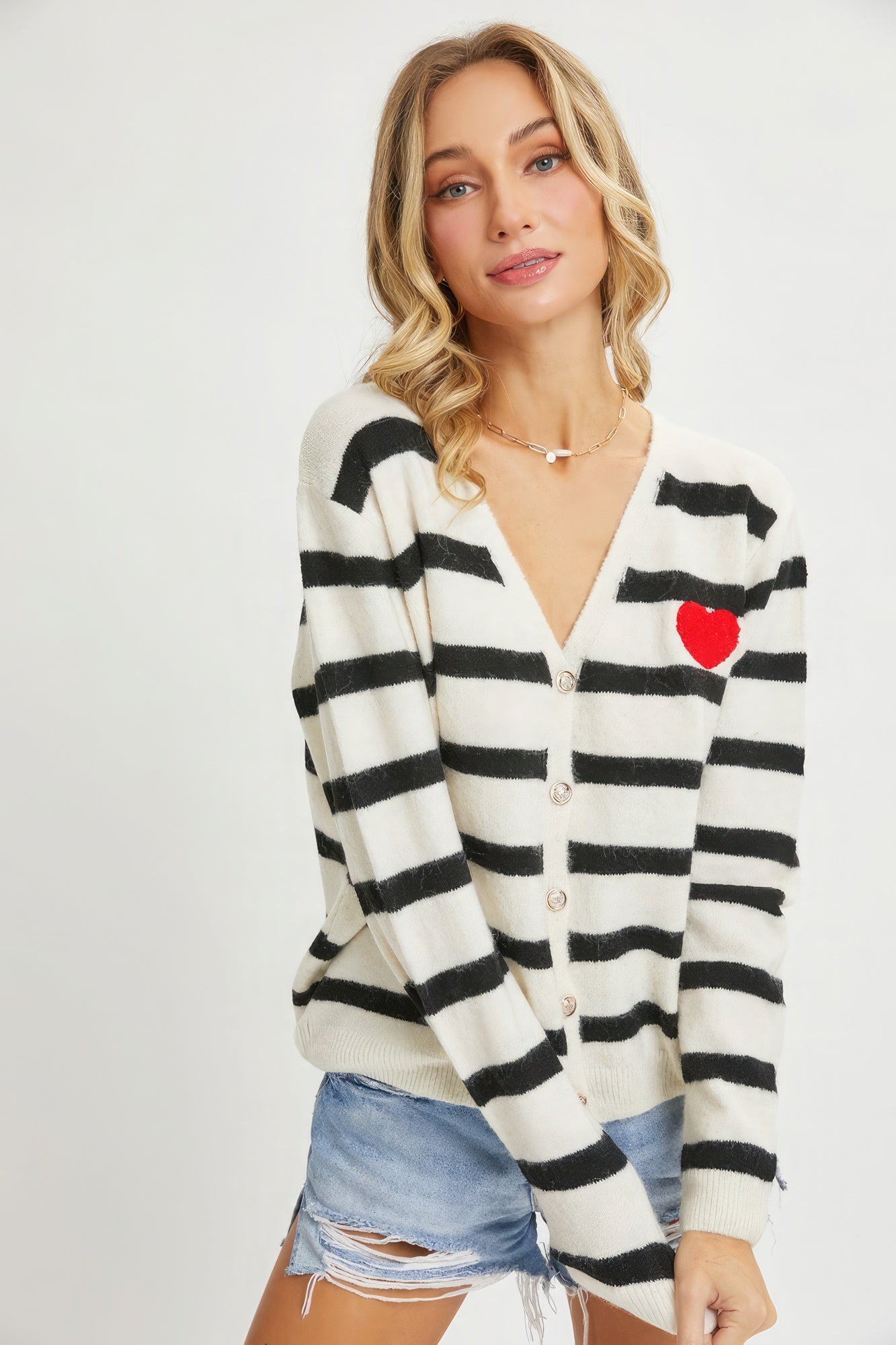 Striped Cardigan With Heart Patch - Premium  from ZLA - Just $69! Shop now at ZLA