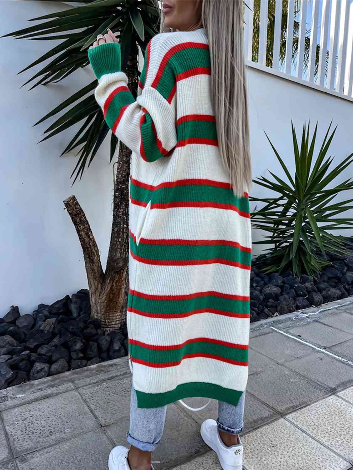 Striped Open Front Longline Cardigan - Premium  from Trendsi - Just $55! Shop now at ZLA