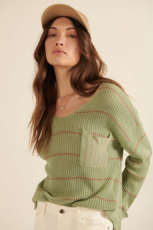 Striped Rib-knit Oversized Pocket Sweater - Premium  from ZLA - Just $28! Shop now at ZLA