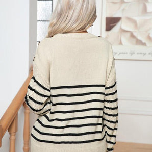 Striped Round Neck Cable-Knit Sweater - Premium  from Trendsi - Just $31! Shop now at ZLA