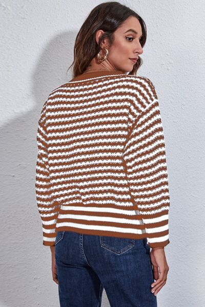 Striped V-Neck Knit Top - Premium  from Trendsi - Just $28! Shop now at ZLA