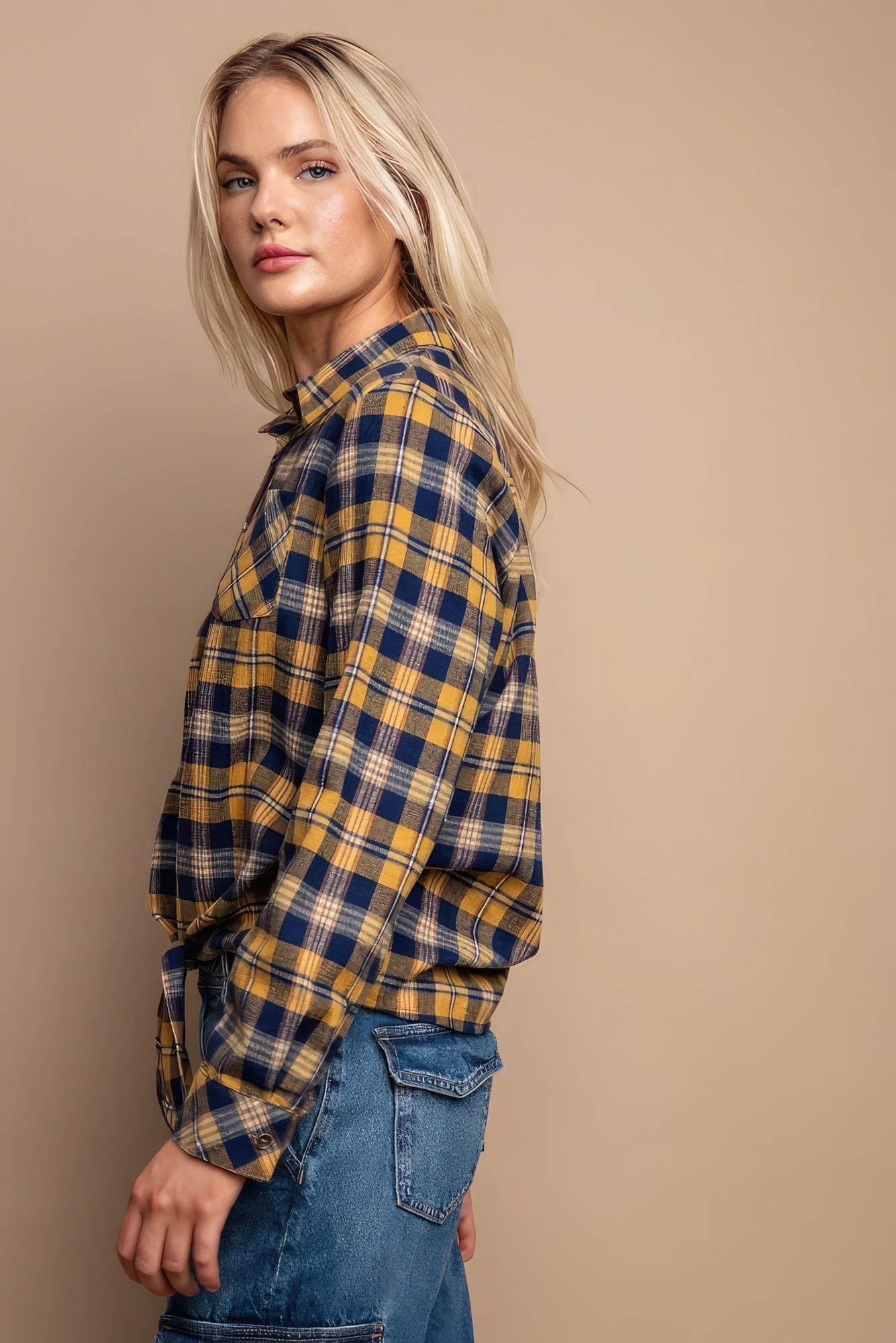 Tie Front Button Down Plaid Shirt With Front Pocket - Premium  from ZLA - Just $41.50! Shop now at ZLA