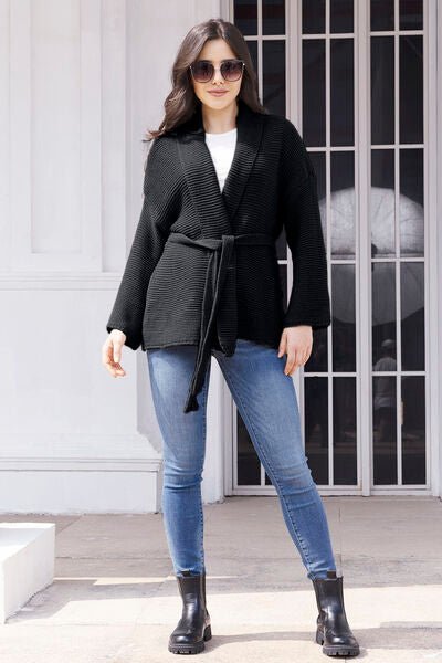 Tied Open Front Long Sleeve Cardigan - Premium  from Trendsi - Just $37! Shop now at ZLA