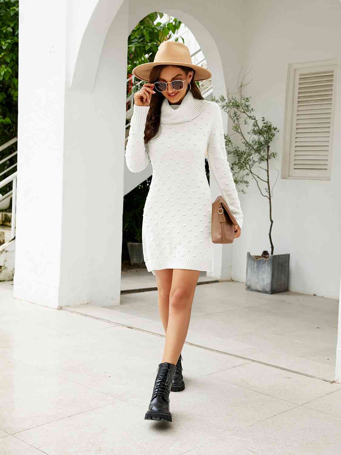 Turtleneck Long Sleeve Slit Sweater Dress - Premium  from Trendsi - Just $40! Shop now at ZLA