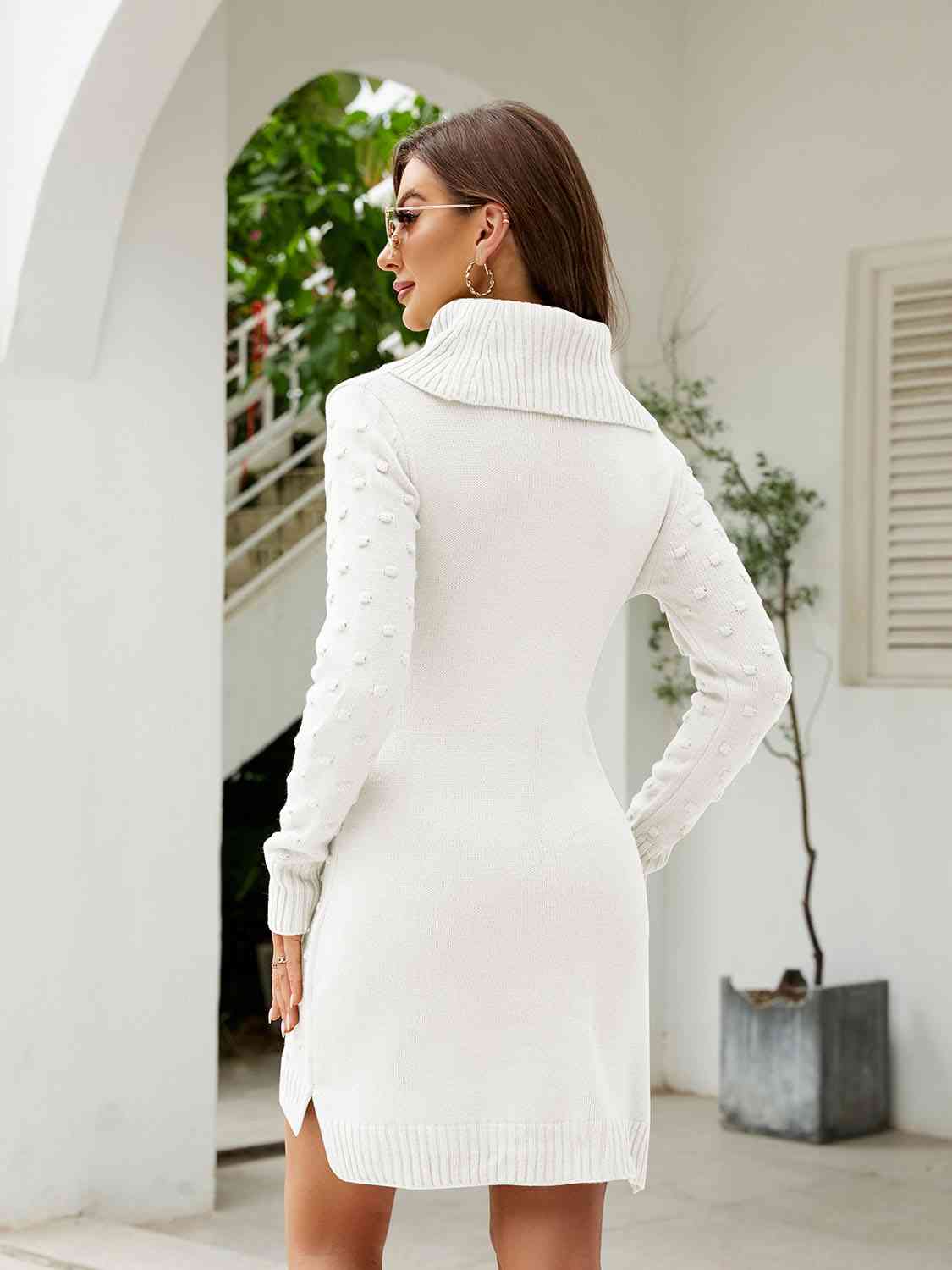 Turtleneck Long Sleeve Slit Sweater Dress - Premium  from Trendsi - Just $40! Shop now at ZLA