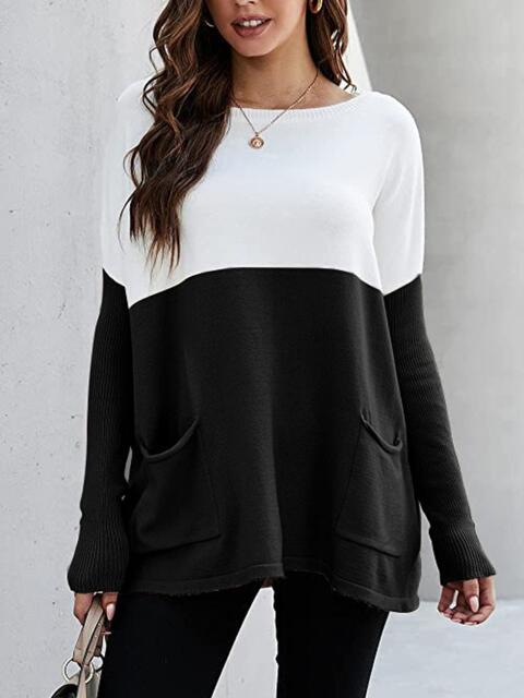 Two Tone Pullover Sweater with Pockets - Premium  from Trendsi - Just $24! Shop now at ZLA