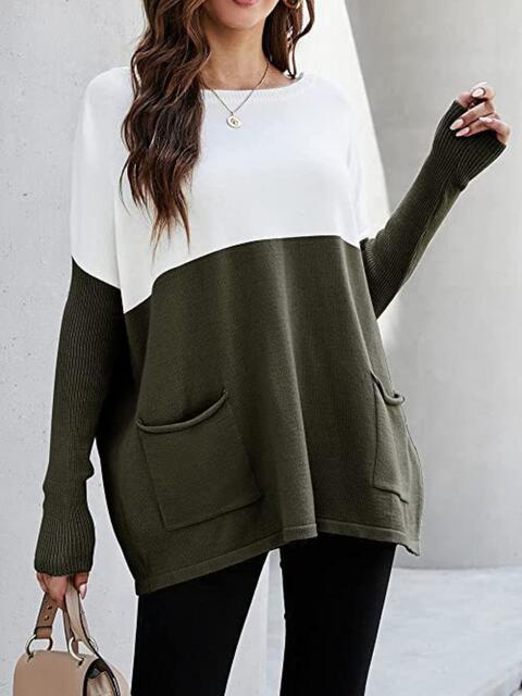 Two Tone Pullover Sweater with Pockets - Premium  from Trendsi - Just $24! Shop now at ZLA