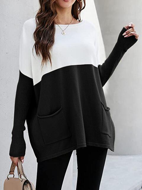 Two Tone Pullover Sweater with Pockets - Premium  from Trendsi - Just $24! Shop now at ZLA