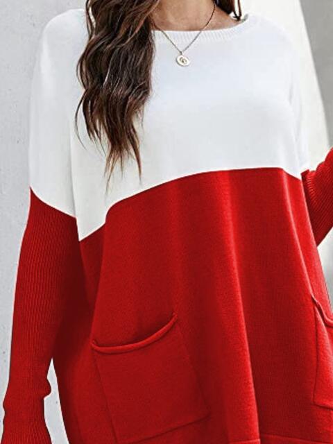 Two Tone Pullover Sweater with Pockets - Premium  from Trendsi - Just $24! Shop now at ZLA