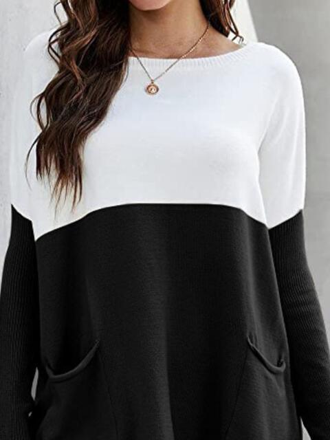 Two Tone Pullover Sweater with Pockets - Premium  from Trendsi - Just $24! Shop now at ZLA