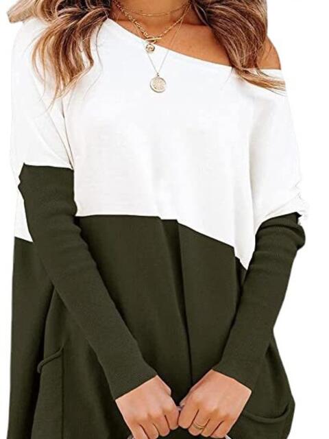 Two Tone Pullover Sweater with Pockets - Premium  from Trendsi - Just $24! Shop now at ZLA