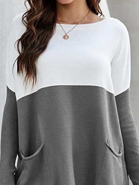 Two Tone Pullover Sweater with Pockets - Premium  from Trendsi - Just $24! Shop now at ZLA