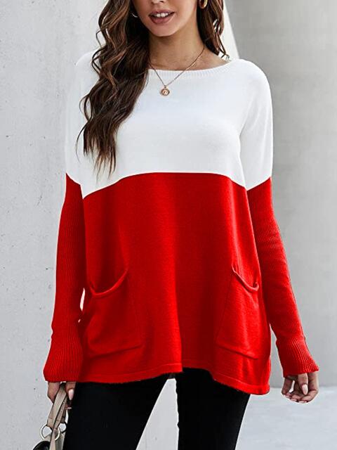 Two Tone Pullover Sweater with Pockets - Premium  from Trendsi - Just $24! Shop now at ZLA