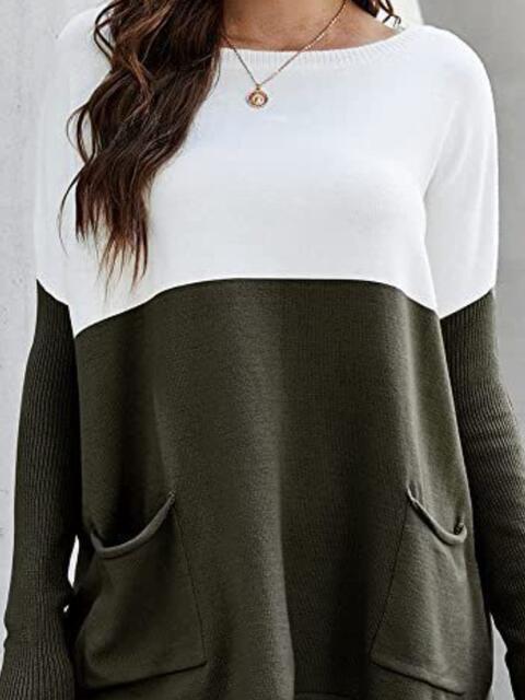 Two Tone Pullover Sweater with Pockets - Premium  from Trendsi - Just $24! Shop now at ZLA