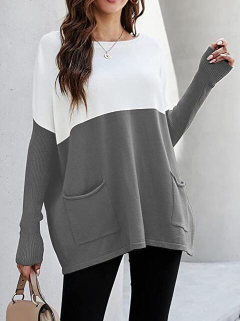 Two Tone Pullover Sweater with Pockets - Premium  from Trendsi - Just $24! Shop now at ZLA