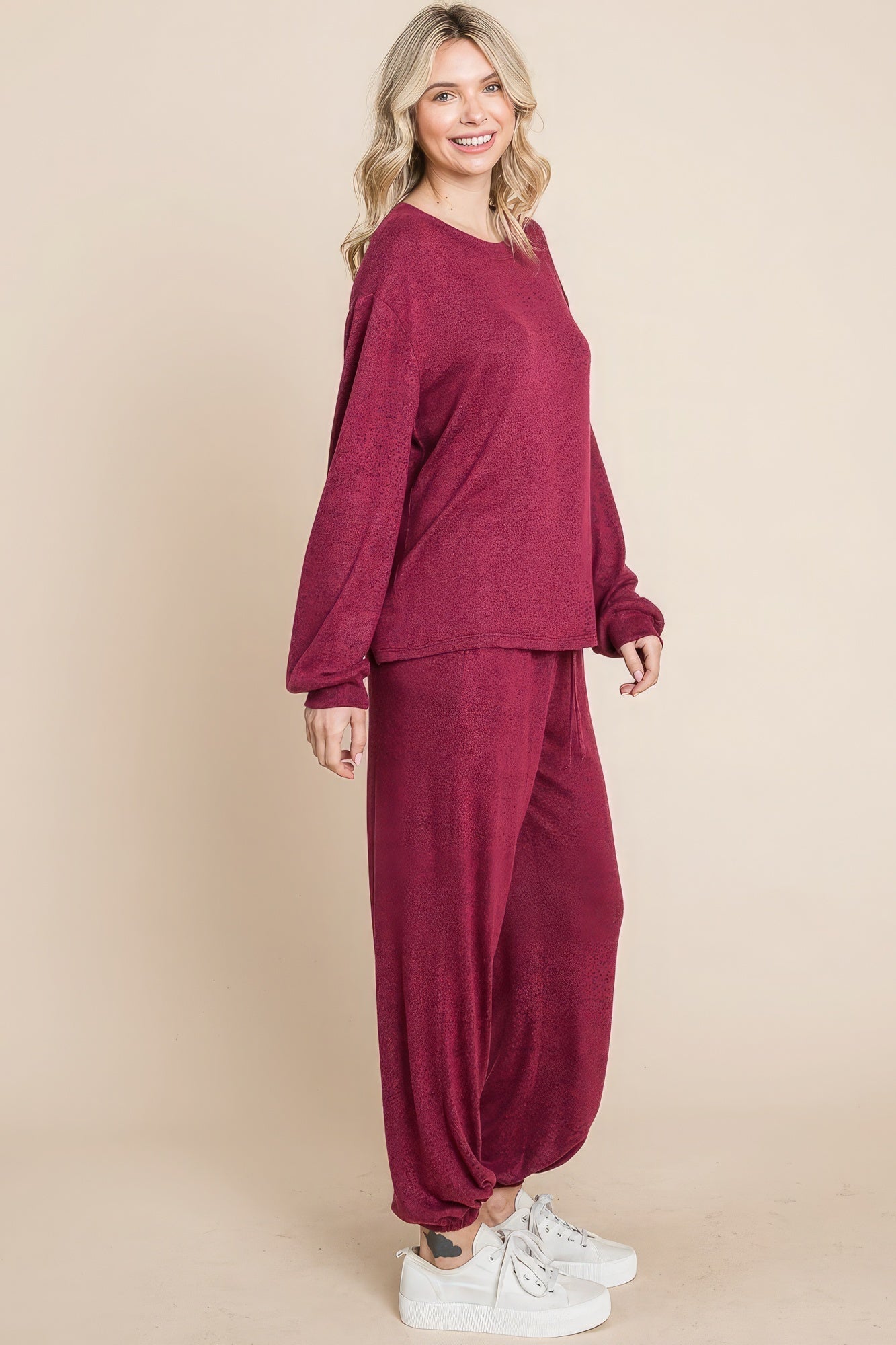 Two Tone Solid Warm And Soft Hacci Brush Loungewear Set - Premium  from ZLA - Just $49.50! Shop now at ZLA