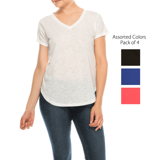 Urban Diction 4 Pack Women's Comfort Solid V Neck Short Sleeve T Shirts - Premium  from Wonderful And Young - Just $30.99! Shop now at ZLA