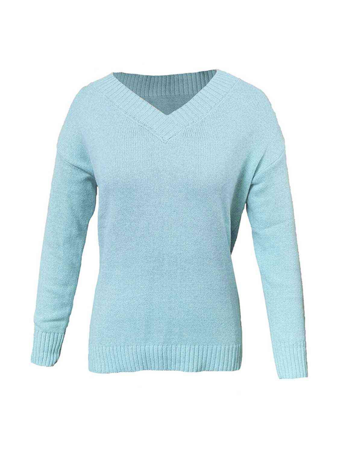 V-Neck Drop Shoulder Sweater - Premium  from Trendsi - Just $27! Shop now at ZLA