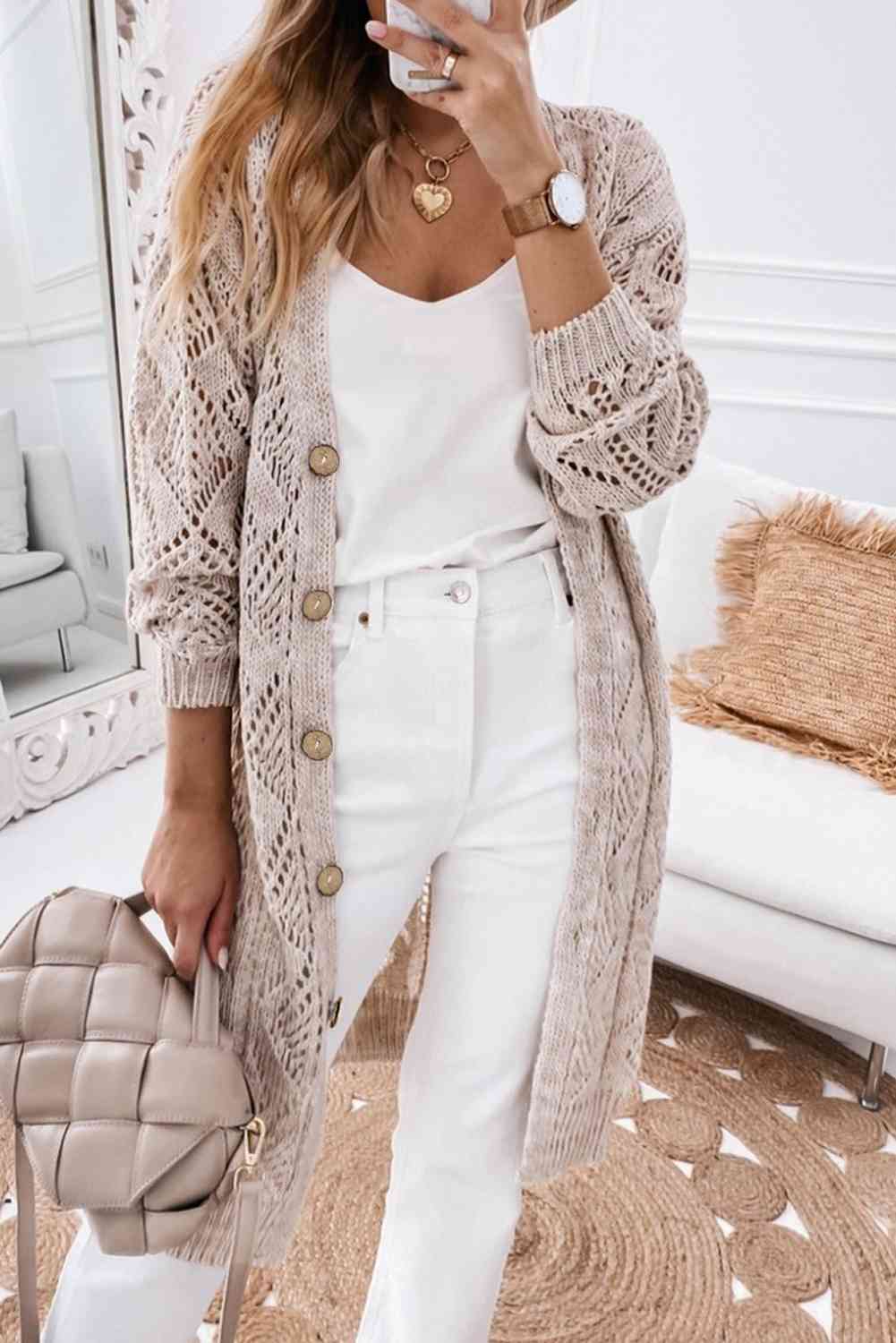 V-Neck Long Sleeve Cardigan - Premium  from Trendsi - Just $45! Shop now at ZLA
