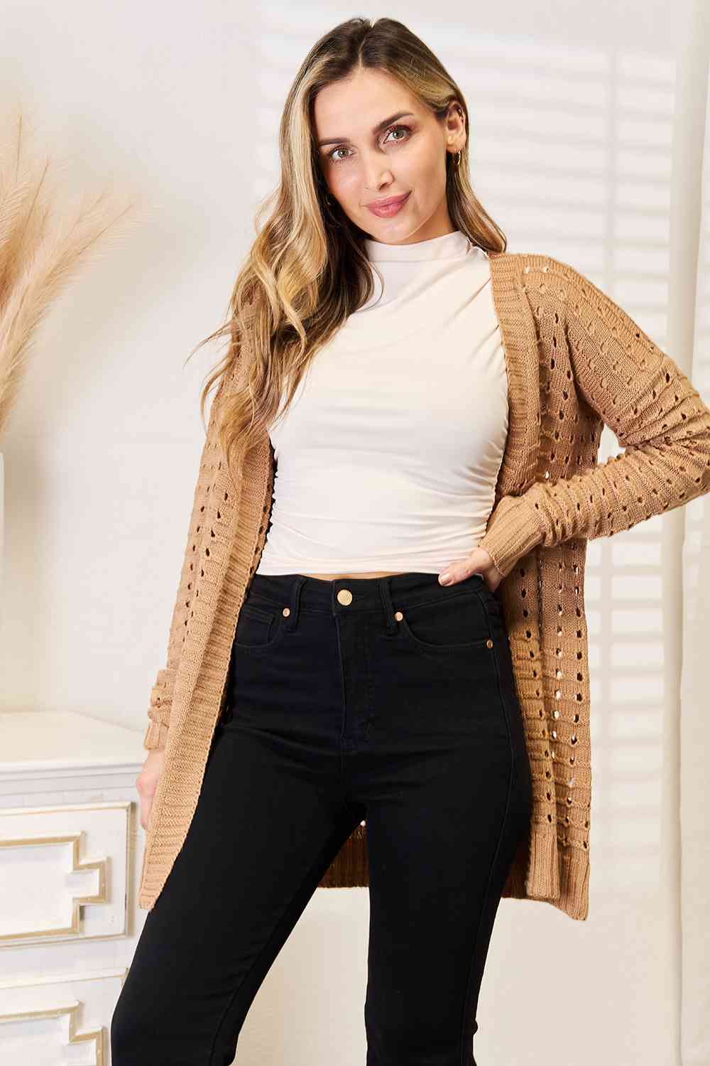 Woven Right Openwork Horizontal Ribbing Open Front Cardigan - Premium  from Trendsi - Just $35! Shop now at ZLA