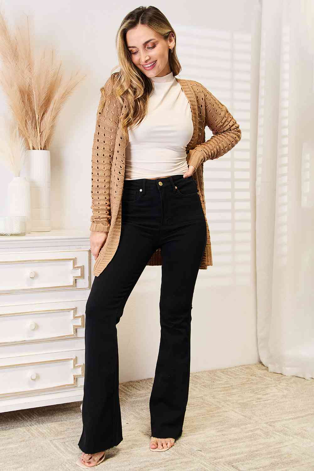 Woven Right Openwork Horizontal Ribbing Open Front Cardigan - Premium  from Trendsi - Just $35! Shop now at ZLA