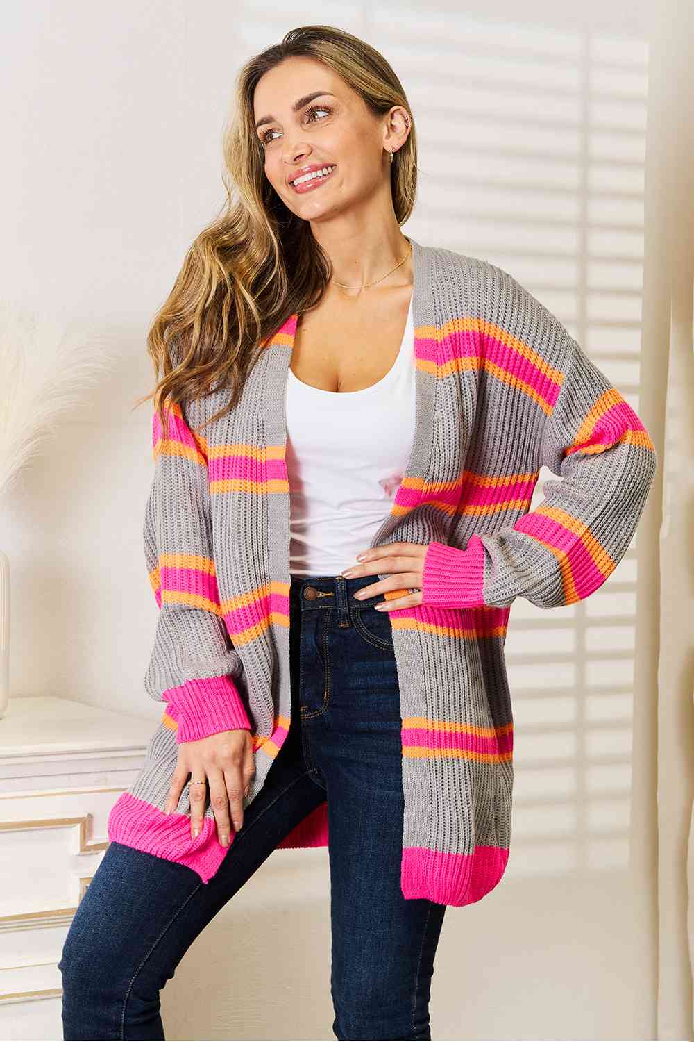 Woven Right Ribbed Long Sleeve Cardigan - Premium  from Trendsi - Just $46! Shop now at ZLA