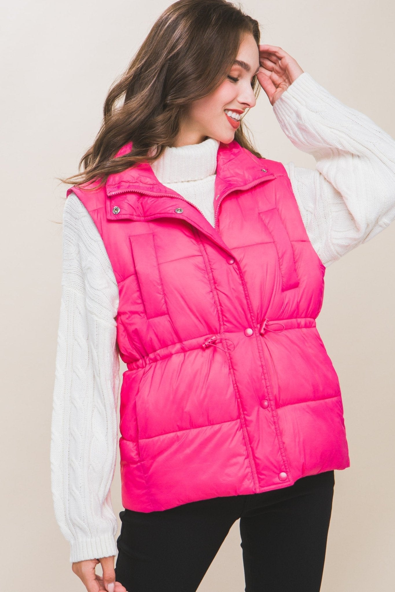 Zip Up Button Puffer Vest With Waist Toggles - Premium  from ZLA - Just $33! Shop now at ZLA